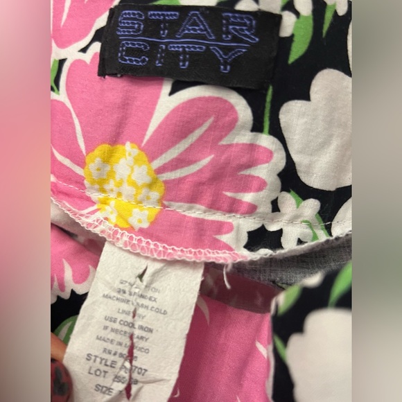 Star City Y2K Pink Black Floral Daisy A Line Knee Length Skirt Sz 7 Barbiecore - Picture 7 of 11